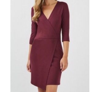 Topshop Women Ponte Wrap Maroon Dress Size 8.